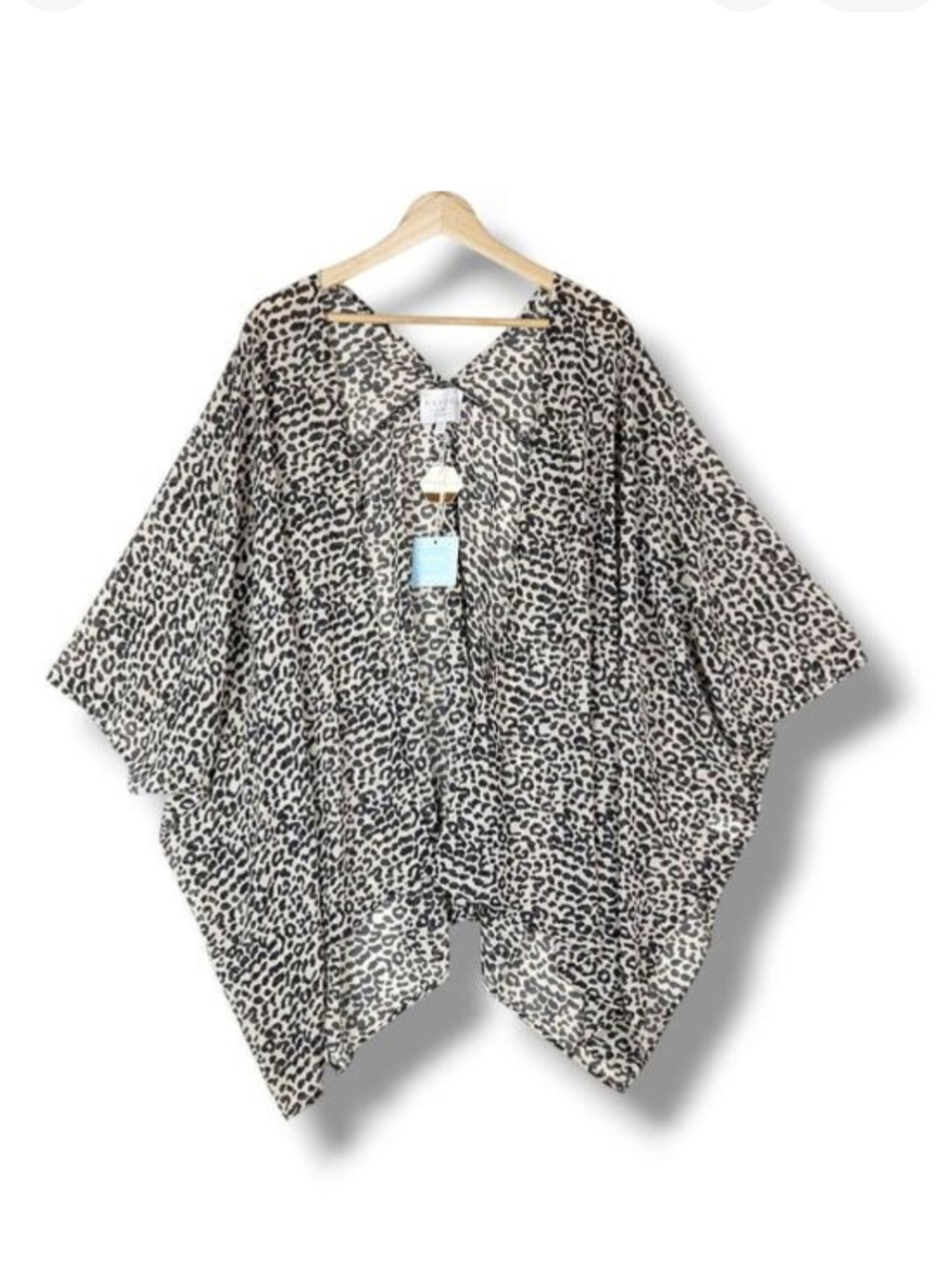 Hayden Kimono‎ Top Small/Medium Black Tan Animal Print Sheer NWT